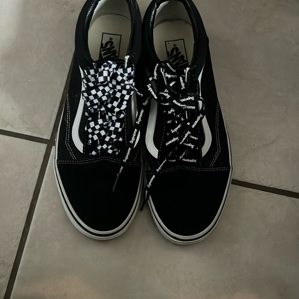 Vans Black and White Old Skool Sneakers with Polka Dot Laces